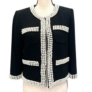 ZELDA CLASSIC BLACK JACKET BLAZER WITH ROWS OF IVORY PEARLS